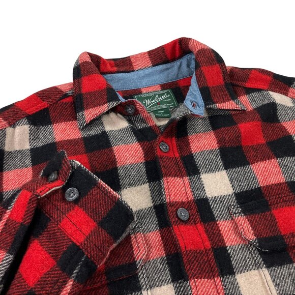 Woolrich 6135  Wool Work Chore Shirt Jacket Mens Size L Buffalo Plaid Black/Red - Picture 1 of 9